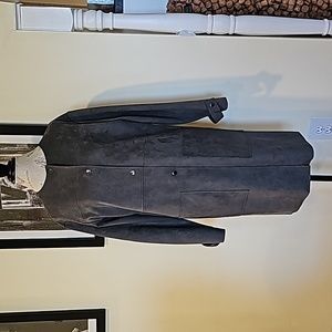 EUC Tahari grey faux leather coat sz M